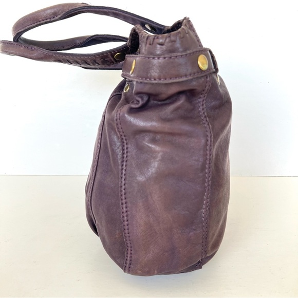 LUCKY BRAND Eggplant Purple Smooth Leather Studded Stitching Accent Shoulder Bag - Picture 6 of 12